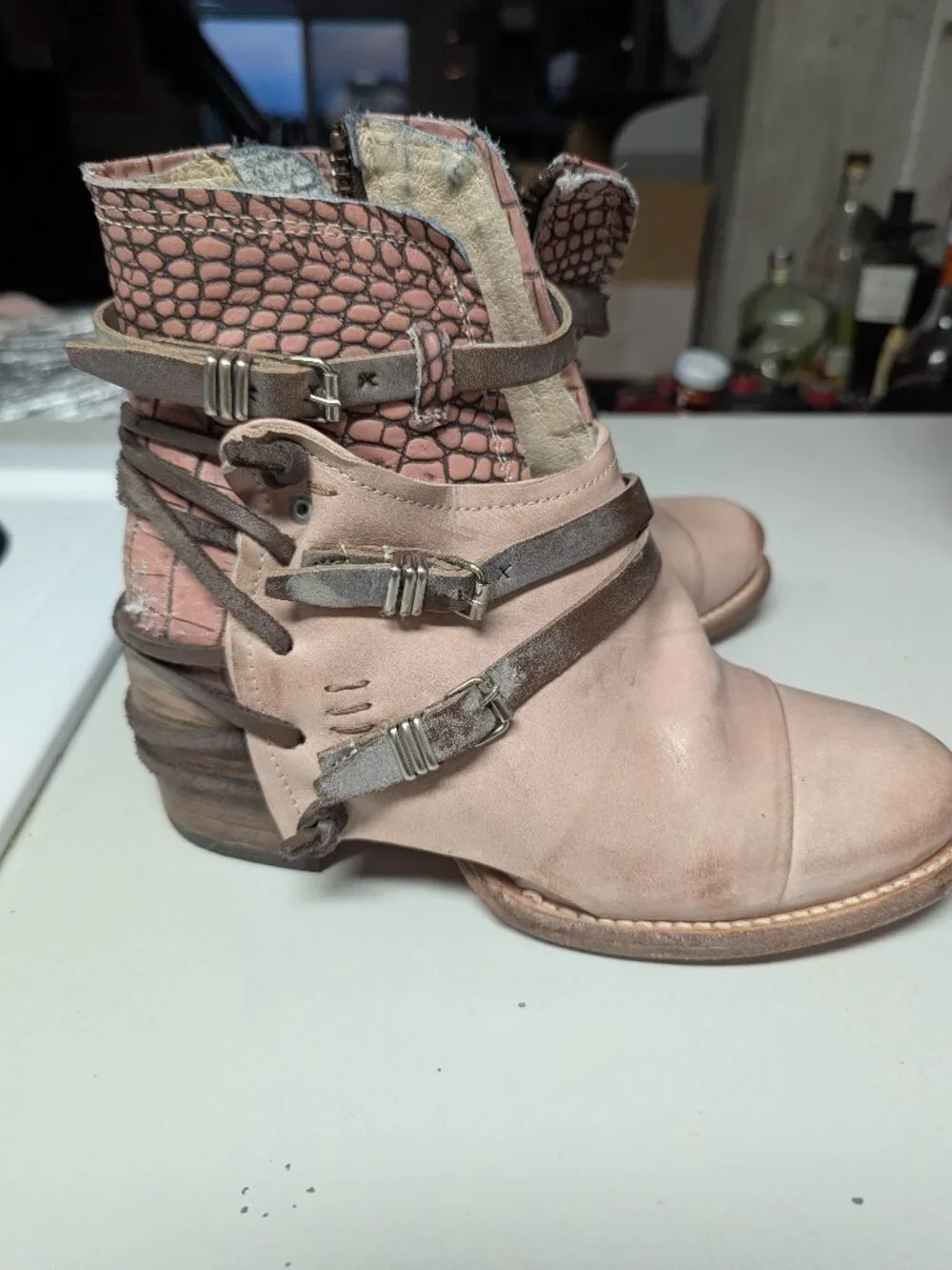 Freebird by Steven Crue Multi-Strap Booties in Blush - Size 8